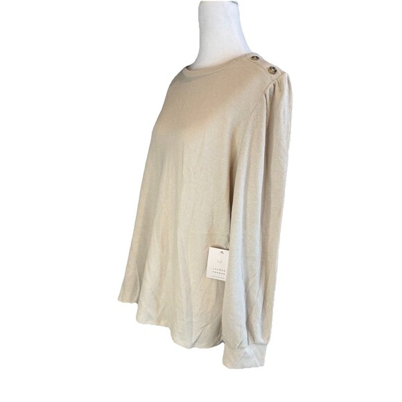 Women's LC Lauren Conrad Ribbed High Cuff Crew Neck Balloon Sleeves Top Size XXL - Picture 6 of 11